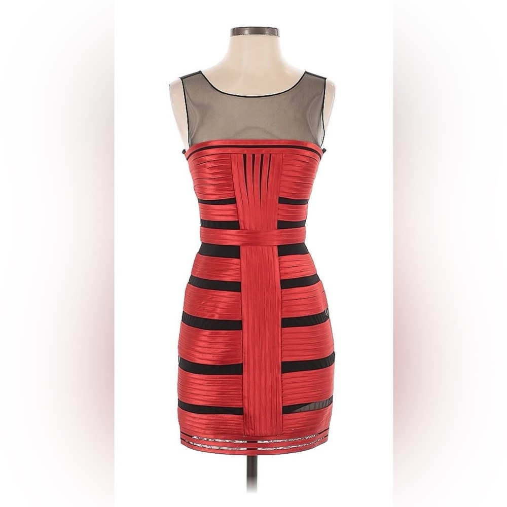 BCBGMaxAzria Red and Black Striped Bandage Mini Dress